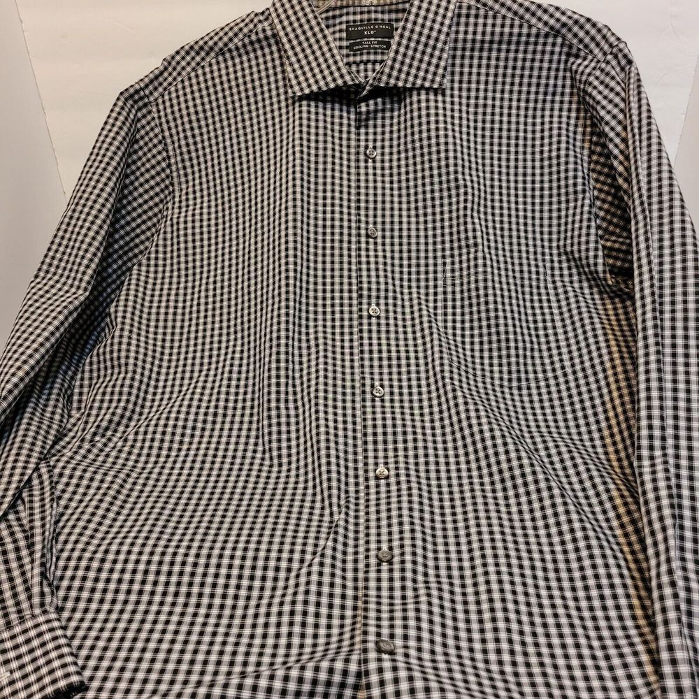 Shaquille O'Neal XLG Dress Shirt Mens 18 36/37 Black‎ White Tall Cooling Stretch - Picture 3 of 8